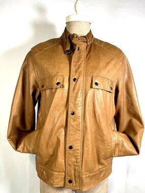 Vintage Massimo Dutti Camel Brown Spanish Nappa Leather Bomber Jacket Sz L Sz 42